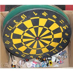 2 DART BOARDS WITH MANY DARTS AND FLAGS