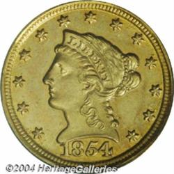 1854-D $2 1/2 MS60 PCGS.