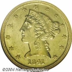 1841-D $5 Small D MS60 NGC.