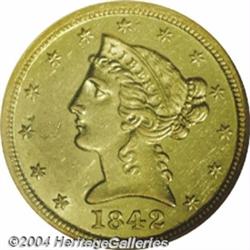 1842-D $5 Large Date AU58 NGC.