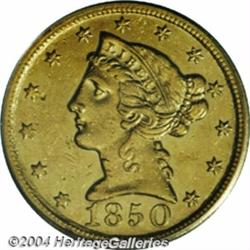 1850-D $5 AU55 PCGS.