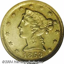 1853-D $5 Large D MS61 NGC.