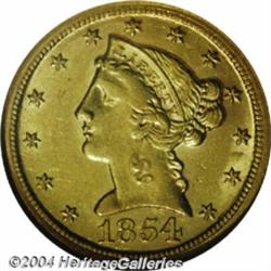 1854-D $5 Large D MS61 NGC.