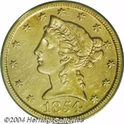 1854-D $5 Medium D AU58 PCGS.