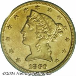 1860-D $5 MS62 PCGS.