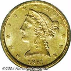 1861-D $5 MS61 PCGS.