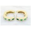 Image 4 : 0.40 ctw Diamond and Emerald Earrings - 14KT Yellow Gold