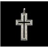Image 1 : 0.60 ctw Diamond and Onyx Cross Pendant - 18KT White Gold