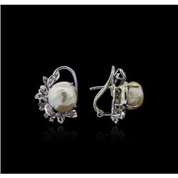 14KT White Gold Pearl and Diamond Earrings