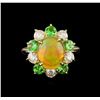 Image 2 : 2.48 ctw Opal, Tsavorite and Diamond Ring - 14KT Yellow Gold