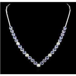 14KT White Gold 15.40 ctw Tanzanite and Diamond Necklace