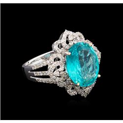 5.19 ctw Apatite and Diamond Ring - 14KT White Gold