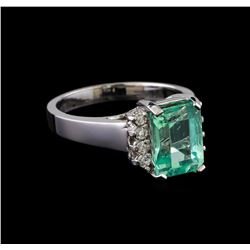 2.77 ctw Emerald and Diamond Ring - 14KT White Gold