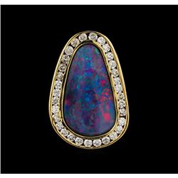 10.00 ctw Boulder Opal and Diamond Pendant - 14KT Yellow Gold