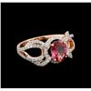 Image 1 : 1.56 ctw Padparadscha and Diamond Ring - 18KT Rose Gold