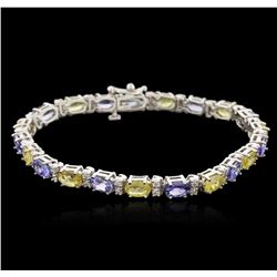 14KT White Gold 5.30 ctw Sapphire, Tanzanite and Diamond Bracelet