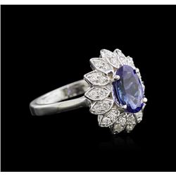 1.91 ctw Tanzanite and Diamond Ring - 14KT White Gold