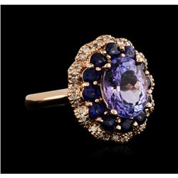 14KT Rose Gold 2.90 ctw Tanzanite, Sapphire and Diamond Ring