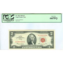 1963 PCGS GN66PPQ $2 Red Seal Legal Tender Bank Note