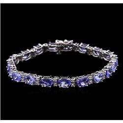 13.70 ctw Tanzanite and Diamond Bracelet - 14KT White Gold