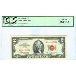 1963 PCGS GN66PPQ $2 Red Seal Legal Tender Bank Note