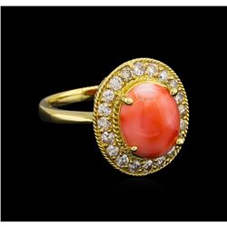 14KT Yellow Gold 3.16 ctw Coral and Diamond Ring