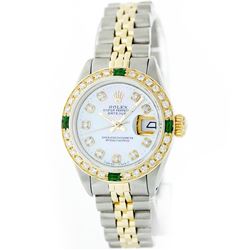 Rolex 18K Two-Tone Diamond and Emerald DateJust Ladies Watch