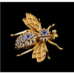 1.12 ctw Blue and White Sapphire Pin - 14KT Yellow Gold