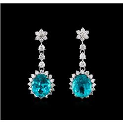 5.39 ctw Apatite and Diamond Dangle Earrings - 14KT White Gold