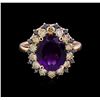 Image 2 : 14KT Rose Gold 3.68 ctw Amethyst & Diamond Ring