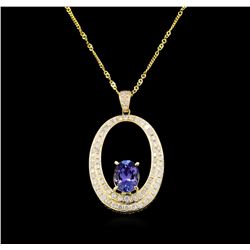 14KT Yellow Gold 3.60 ctw Tanzanite and Diamond Pendant with Chain