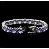 Image 3 : 14.51 ctw Tanzanite and Blue Sapphire Bracelet - 14KT White Gold