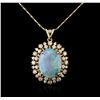 Image 1 : 14KT Yellow Gold 5.88 ctw Opal and Diamond Pendant With Chain