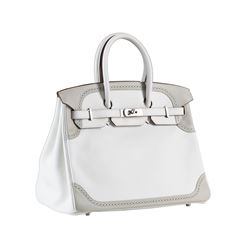 Hermes 35cm White and Gris Perle Swift Leather Ghillies Birkin Bag