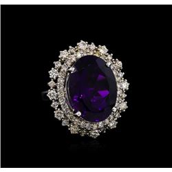 14KT White Gold 11.11 ctw Amethyst and Diamond Ring