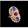 Image 1 : 1.08 ctw Rubellite, Tanzanite and Diamond Ring - 14KT Rose Gold