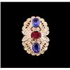 Image 2 : 1.08 ctw Rubellite, Tanzanite and Diamond Ring - 14KT Rose Gold