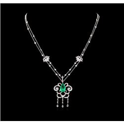 2.90 ctw Emerald and Diamond Necklace - 18KT White Gold