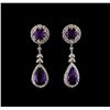 Image 1 : 10.30 ctw Amethyst and Diamond Earrings - 14KT White Gold