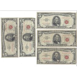 1963 $5 Red Seal Bill Lot of 5