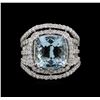 Image 2 : 5.42 ctw Aquamarine and Diamond Ring - 18KT White Gold