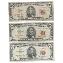 1963 $5 Red Seal Bill Lot of 3