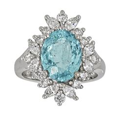 4.38 ctw Paraiba Tourmaline and Diamond Ring - 18KT White Gold