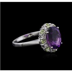 14KT White Gold 2.86 ctw Amethyst, Peridot and Diamond Ring