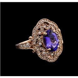 3.33 ctw Tanzanite and Diamond Ring - 14KT Rose Gold