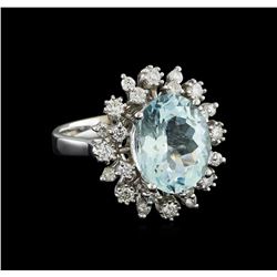 4.3 ctw Aquamarine and Diamond Ring - 14KT White Gold