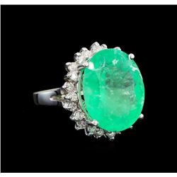 GIA Cert 13.50 ctw Emerald and Diamond Ring - 14KT White Gold