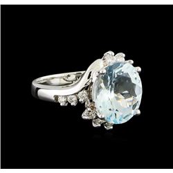 3.8 ctw Aquamarine and Diamond Ring - 14KT White Gold