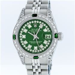 Rolex Stainless Steel Green String Diamond VVS DateJust Ladies Watch