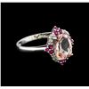 Image 1 : 2.02 ctw Morganite, Ruby and Diamond Ring - 14KT White Gold